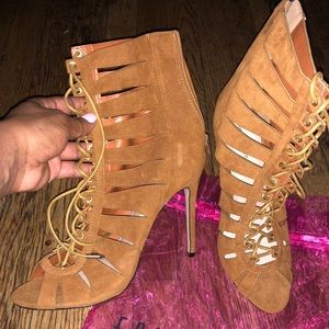 Fashion Nova Lace Up Peep Toe Booties - Size 10
